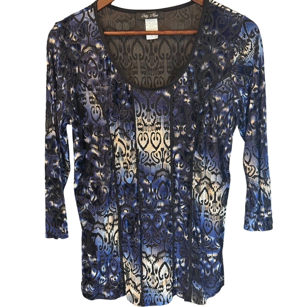 Only Nine Velvet Burnout Witchy‎ Whimsigoth Celestial Scoop Neck Top Size Large
